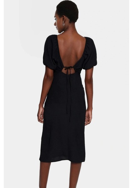 Rahat ve Şık Dokuma Elbise Midi Boy A Line Kalp Yaka Yazlık Kombinler Için Seçkin Malzeme fiyatları