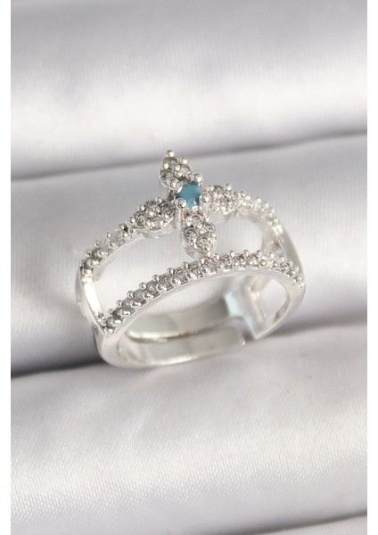 Bfs Pirinç Gümüş Renk Zirkon Taşlı Ayarlanabilir Model Kadın Yüzük