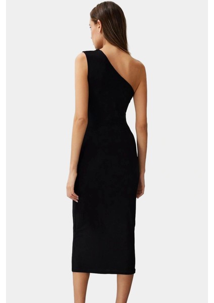 Bodycon Midi Elbise Kolsuz Tek Omuz Örme Kumaş Günlük Şık Dayanıklı Malzeme fırsatları