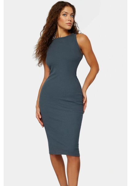 Yazlık Kolsuz Bodycon Örme Midi Elbise 98% Pamuk Rahat Kalıp Şık Görünüm Seçkin Malzeme modelleri