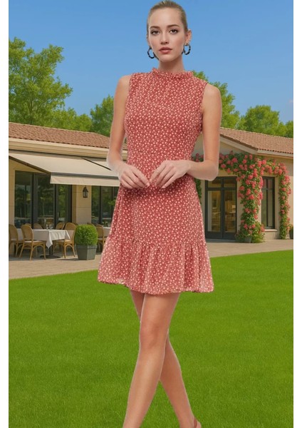 Şifon Astarlı Çiçekli Mini Elbise Dik Yaka A Kesim Yazlık Günlük Kullanım Için Özenle Seçilmiş fiyatları