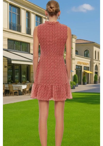 Şifon Astarlı Çiçekli Mini Elbise Dik Yaka A Kesim Yazlık Günlük Kullanım Için Özenle Seçilmiş modelleri