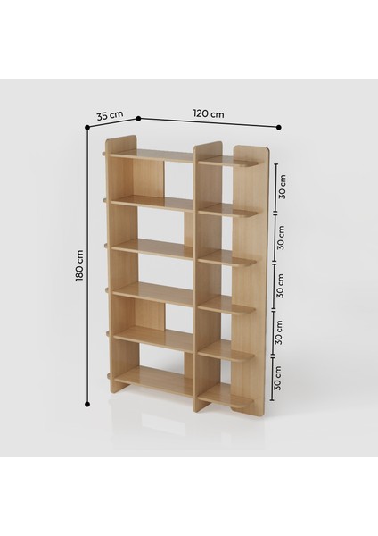 Otranto Kitaplık | 120 cm - 6 Raflı Açık Meşe Renkli