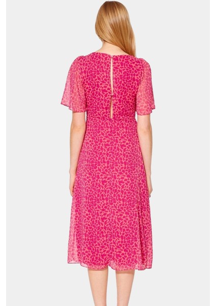 A Line Hayvan Desenli Şifon Elbise Melek Kol Midi Boy Polyester Şık Görünüm Özel Tasarım fiyatları