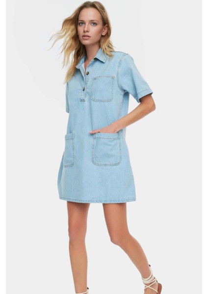 Kısa Kollu Denim Gömlek Elbise Mini Boy Casual Günlük Pamuk Yüksek Kalite Profesyonel Görünüm modelleri