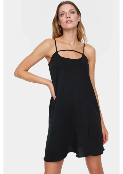 Nefes Alan Aerobin Dokuma Mini Elbise Rahat Shift Kalıp Günlük Stil Seçkin Malzeme