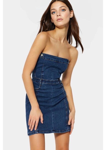 Straplez Denim Elbise Rahatlık ve Şıklık Bir Arada Uzun Ömürlü Mükemmel Uyum Özenle Seçilmiş modelleri
