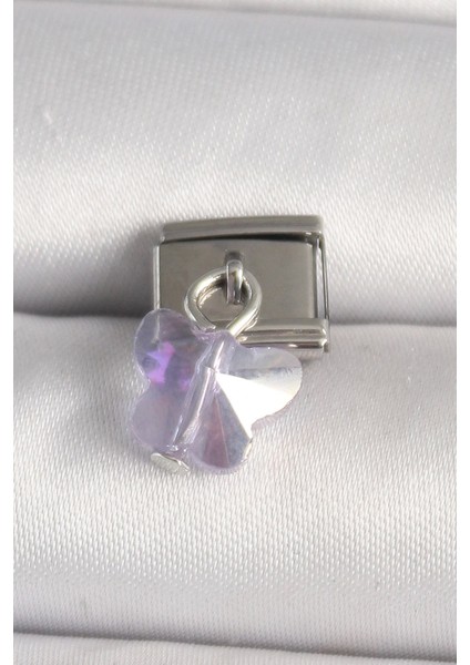 Bfs 316L Çelik Gümüş Renk Mor Zirkon Taşlı Nomination Charm