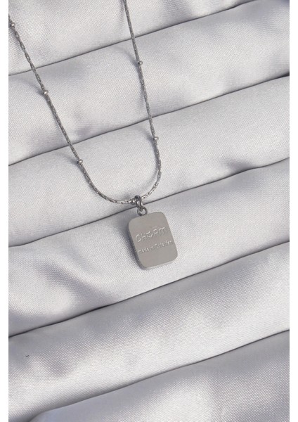 Bfs 316L Çelik Gümüş Renk Kare Charm Model Kolye