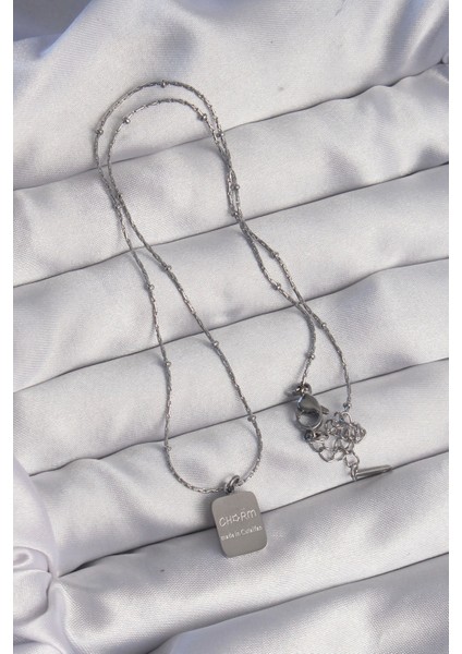 Bfs 316L Çelik Gümüş Renk Kare Charm Model Kolye fiyatları