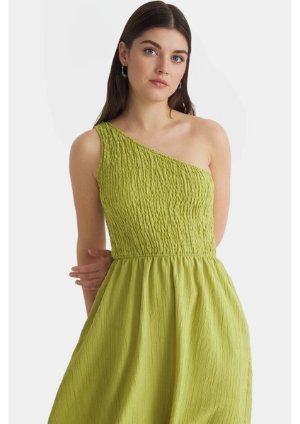 Asimetrik Yaka Midi Elbise Yazlık Şık Dokuma Modern Stil Dayanıklı Malzeme Uzun Ömürlü