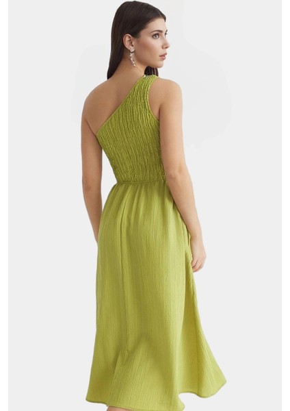 Asimetrik Yaka Midi Elbise Yazlık Şık Dokuma Modern Stil Dayanıklı Malzeme Uzun Ömürlü fiyatları