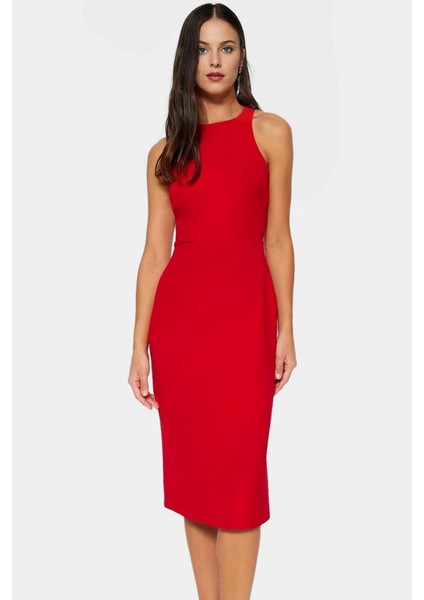 Bodycon Midi Elbise Şık Halter Yaka Nefes Alan Dokuma Kumaş Günlük ve Özel Günler Için