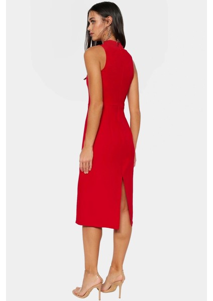 Bodycon Midi Elbise Şık Halter Yaka Nefes Alan Dokuma Kumaş Günlük ve Özel Günler Için fiyatları