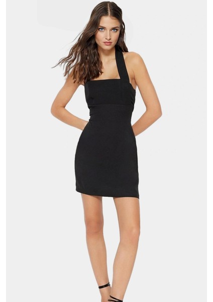 Boyundan Bağlamalı Mini Elbise Vücuda Oturan Dokuma Kemersiz Özel Tasarım Şık Görünüm modelleri