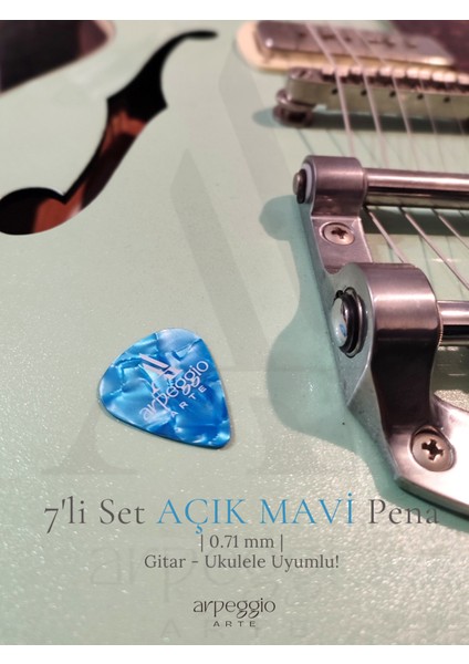 7’li Açık Mavi Gitar ve Ukulele Pena Seti + Pena Taşıma Kutusu Hediye | Selüloid Pena (0,71MM) modelleri