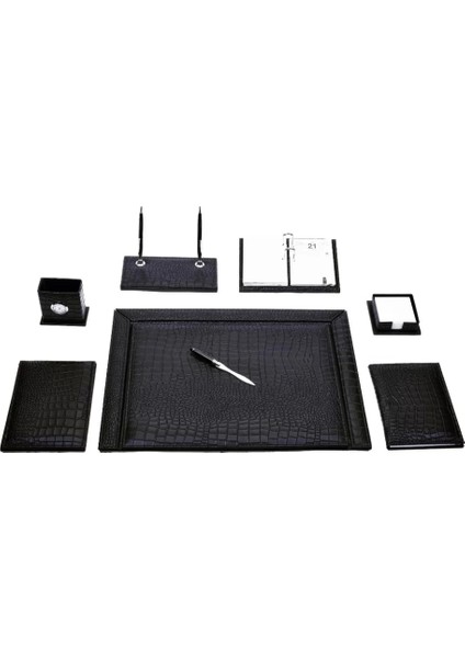 915 Siyah Lüks Çerçeveli Sümen Takımı (Krokodil - 9 Parça)