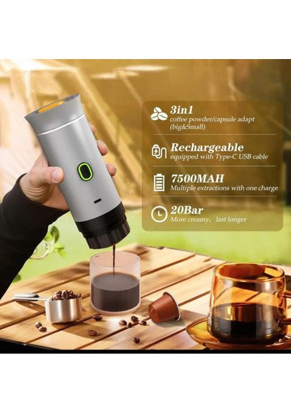 Taşınabilir Espresso Kahve Makinesi Şarjlı Kapsül ve Öğütülmüş Kahve ile uyumlu. modelleri