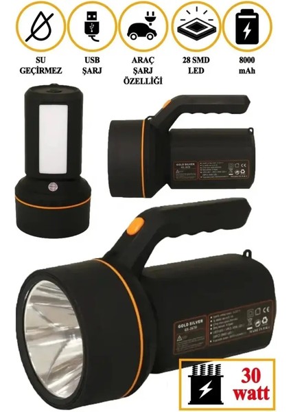 Gold Silver GS-2670 Araçta Şarj Edilebilen Elde Taşınabilir El Feneri fiyatları