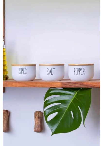 Mien Bambu Hava Geçirmez Vakumlu Silindir Kapak Cam Kavanoz Baharat Seti 3'lü 370 ml