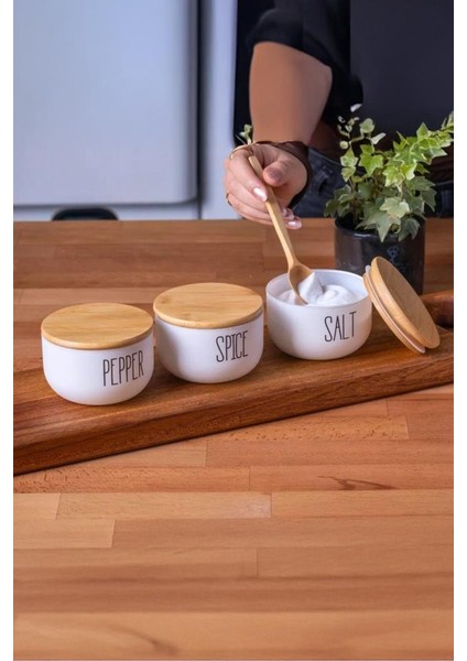 Mien Bambu Hava Geçirmez Vakumlu Silindir Kapak Cam Kavanoz Baharat Seti 3'lü 370 ml modelleri