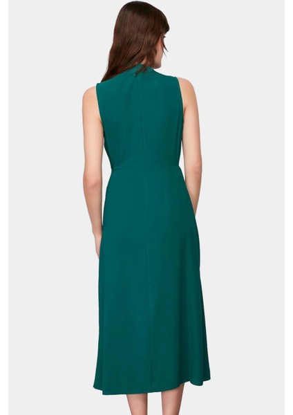 A Line Polyester Midi Elbise Degaje Yaka Krep Dokuma Astarlı Premium Kalite Modern Stil fiyatları