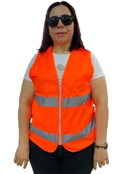 Fermuarlı Turuncu Ikaz Yeleği Xl Beden 59 cm