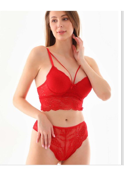 Kadın Kırmızı Dantelli Destekli Bralet Takım – Şık Iç Giyim