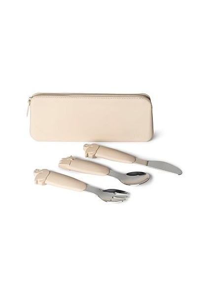 Citron Çantalı Silikon Saplı Paslanmaz Çelik Çatal ve Kaşık Takımı - Beige 1286395