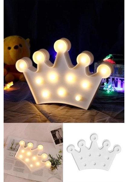 Bfs 3D Dekoratif Pilli Kraliçe Tacı Model LED Masa ve Gece Lambası