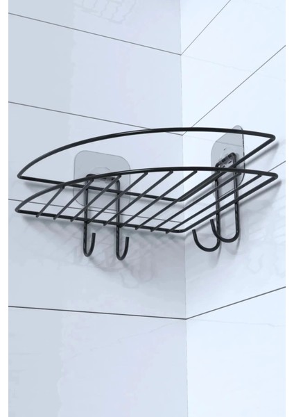 Bfs Yapışkanlı Banyo Köşeliği Kancalı Köşe Rafı Duş Şampuanlık Duvar Düzenleyici Organizer Raf