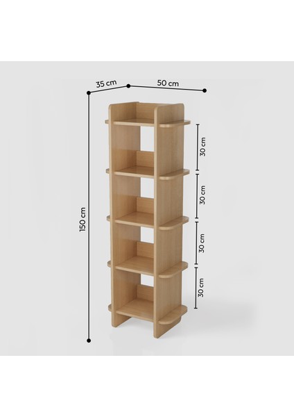 Bolu Kitaplık | 50 cm - 5 Raflı Açık Meşe Renkli