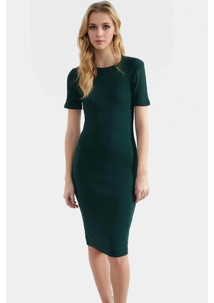 Örme Midi Elbise Bodycon Kalıp Bisiklet Yaka Günlük Kullanım Rahat modelleri
