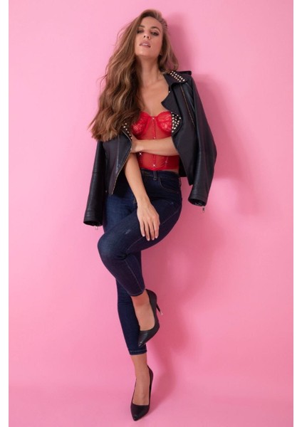 Kırmızı Özel Tasarım Taşlı Büstiyer modelleri