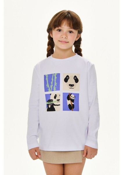 Panda Premium Çocuk Uzun Kollu T-Shirt - Beyaz