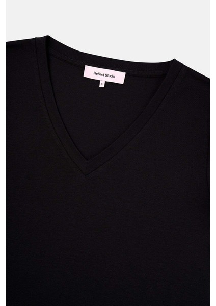 Basic Lightweight V Yaka Kadın T-Shirt - Siyah fiyatları