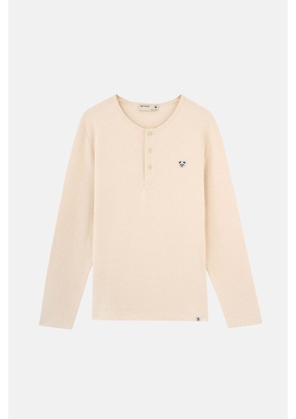 Panda Waffle Uzunkollu T-Shirt - Ekru