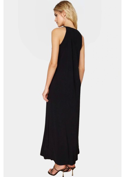 Halter Yaka Maxi Elbise Örme Kumaş Çiçekli Desen Rahat Kalıp Konforlu Kesim ve Şık fiyatları