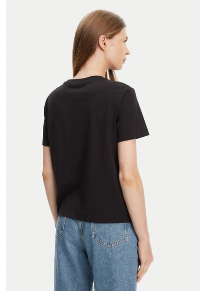 Kadın Regular Fit Bisiklet Yaka Minimalist Logolu T-Shirt - Siyah fiyatları