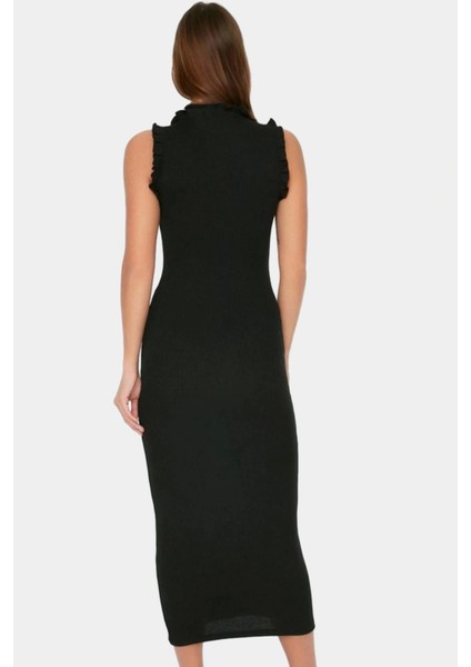 Bodycon Midi Elbise Örme Kumaş Büzgülü Kollar Nefes Alabilir Pamuk Rahat ve Şık Modern Stil modelleri