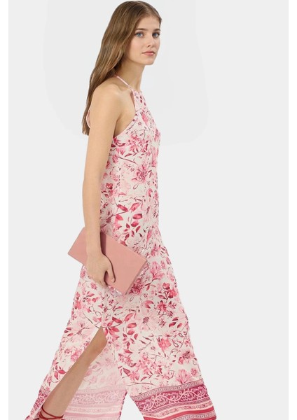 Rahat Viskoz Maxi Elbise Çiçek Desenli A Kesim Halter Yaka Yazlık Seçkin Malzeme modelleri