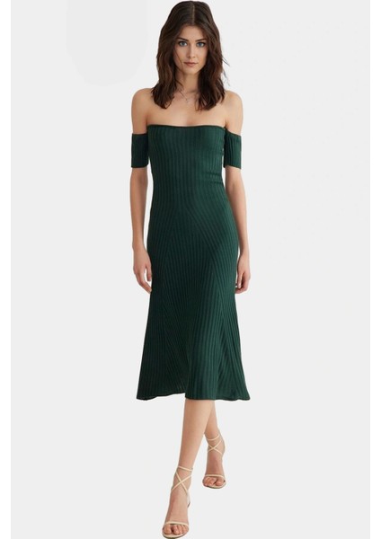 Akrilik Triko Midi Elbise Carmen Yaka A Line Kalıp Kolsuz Tasarım Kaliteli Işçilik Yüksek Kalite fiyatları