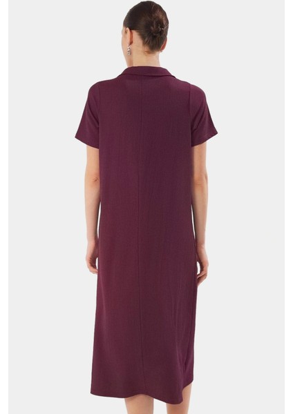 Rahat Kalıp Örme Midi Elbise Yazlık Polyester Kumaş Polo Yaka Kısa Kol Premium Kalite fırsatları