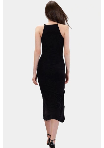 Esnek Maxi Elbise Halter Yaka Örme Kumaş Bodycon Midi Boy Rahat ve Şık Mükemmel Uyum fiyatları