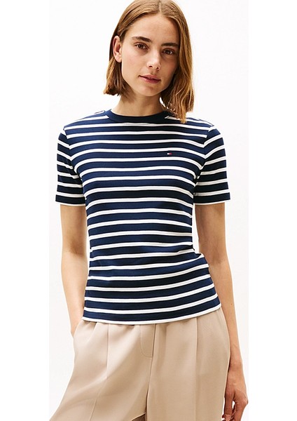 Kadın Slim Cody C-Nk T-Shirt - Lacivert/ekru
