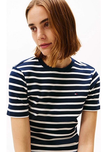 Kadın Slim Cody C-Nk T-Shirt - Lacivert/ekru fırsatları