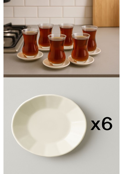 Düz Beyaz Porselen Klasik 6'lı Çay Tabağı Seti Çay Bardak Altlığı 10,5cm