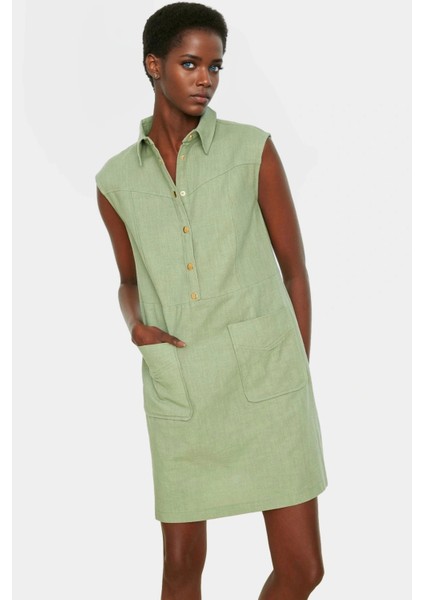 Pamuklu Dokuma Mini Elbise Gömlek Yaka Shift Kalıp Yazlık Profesyonel Görünüm Trend Tasarım fiyatları