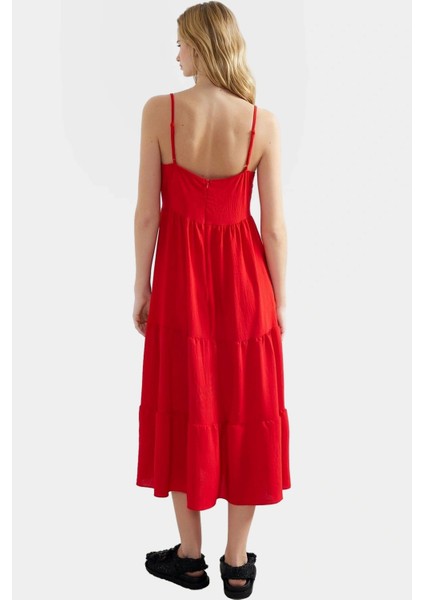 Yazlık Kolsuz Midi Elbise Rahat Skater Kalıp Nefes Alan Polyester Kumaş Zarifane Tasarım