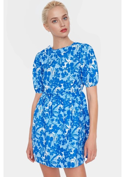 Rahat ve Şık Mini Elbise Skater Kalıp Balon Kollu Dokuma Kumaş Modern Stil Özenle Seçilmiş